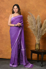 Thumbnail for Very Much Indian Pure Cotton Handblock Printed Saree With Natural Dyes - Purple - Distacart