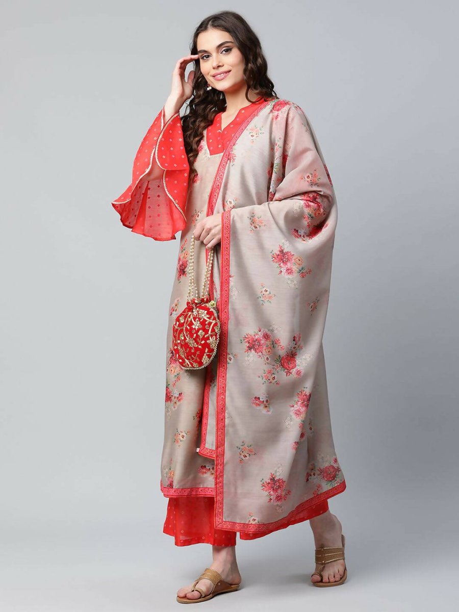 Ahalyaa Womens Chiku Chanderi Printed Kurta Palazzo Set - Distacart