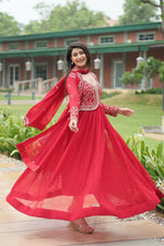 Thumbnail for Joban Fashion Red Georgette Sequence Embroidery Work Kurta Set