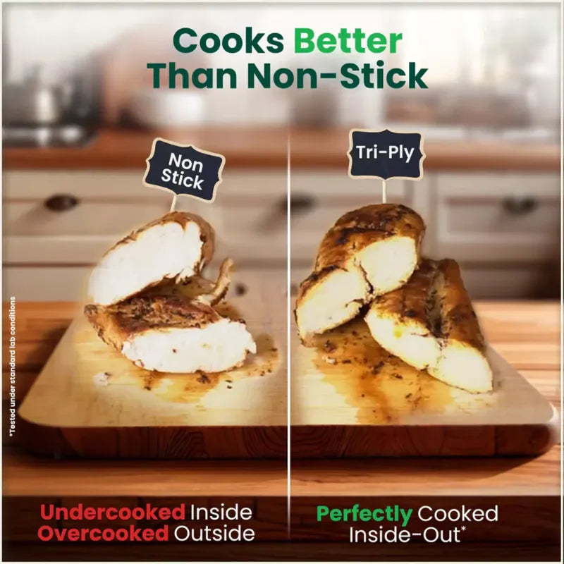 The Indus Valley TurboCuk Tri-ply Stainless Steel Cookware Set: 3L Kadai with Lid + 1.4L Fry Pan, Premium Quality, 3 Layer Thick Body, 100% Toxin-free, Non-stick, Induction & Gas