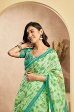 Thumbnail for Vastranavya Mint Green Digital Printed Linen Ready To Wear Designer Saree with Unstitched Blouse - Distacart