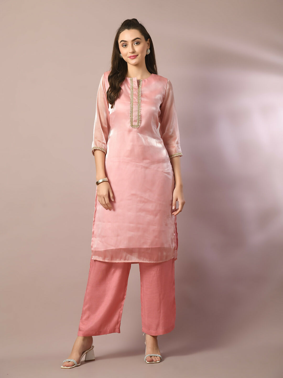 Myshka Women's Pink Solid Straight Party Kurta Set - Distacart