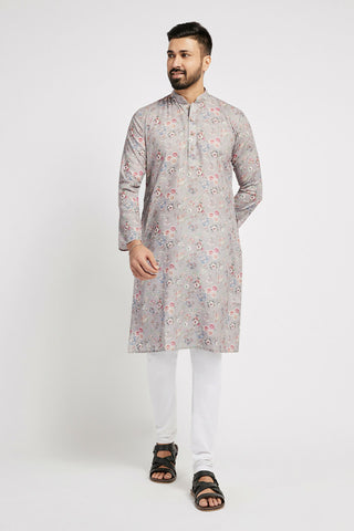 Ethnic India Grey Men's Kurta Floral Polyester - Distacart