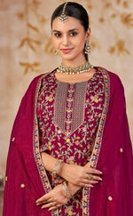 Thumbnail for Anaita Maroon Vichitra Silk Readymade Palazzo Suit with Embroidery & Lace Work - Distacart