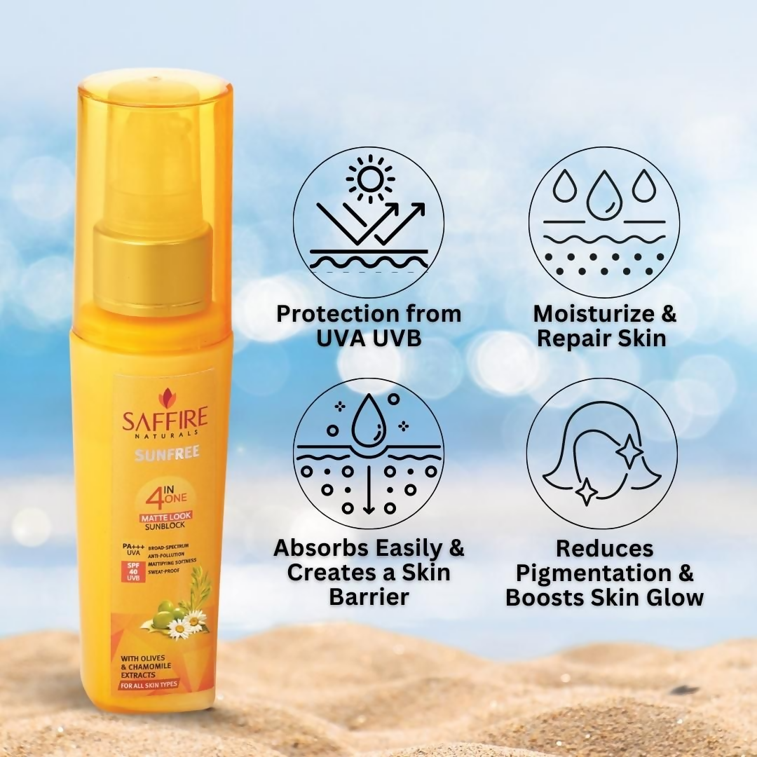Saffire Naturals 4-In-One SunFree Matte Look SunBlock SPF 40 - Distacart