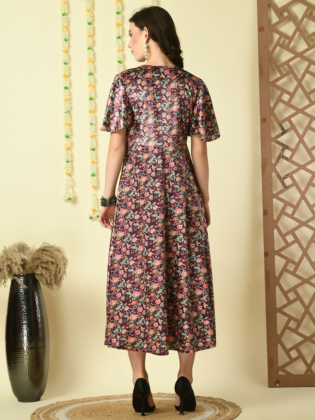 Myshka Women's Multi Printed Velvet Party Dress - Distacart