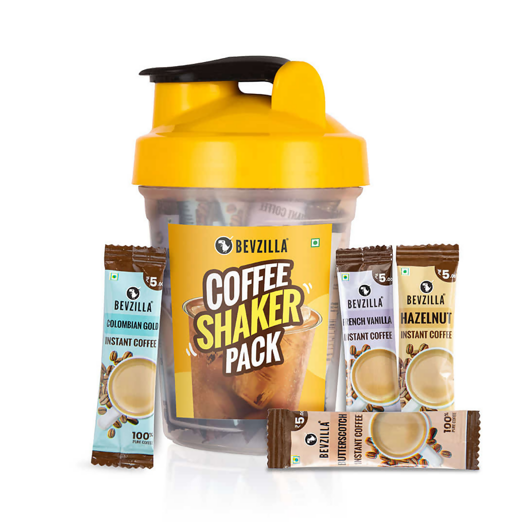 Bevzilla 25 Flavoured Coffee Sachets + Shaker - Distacart
