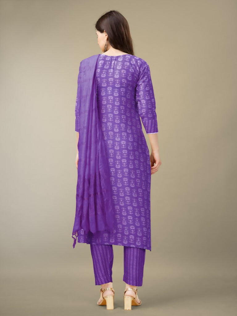 Jyoti Fashion Women's Purple Rayon Embroidery & Sequence work Kurta with Trouser & Dupatta - Distacart