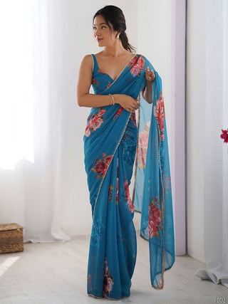 Traditional Partywear Blue Georgette Fancy Saree-Pavitra