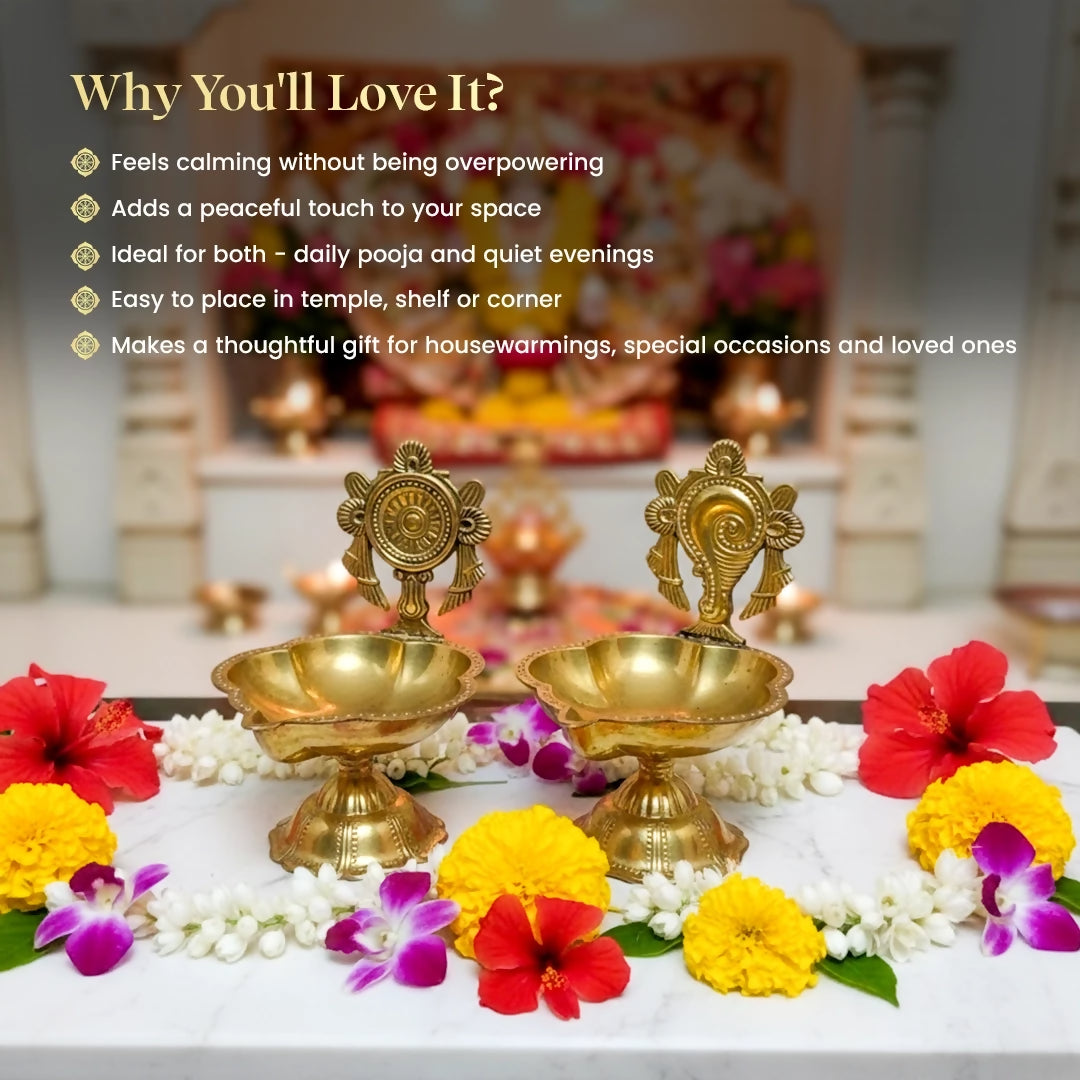 Pujashree Chakra Shankh Diya Set – Decorative Puja Set for Home Temple & Worship - Dista