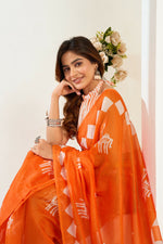Thumbnail for Vastranavya Orange Digital Printed Linen Ready To Wear Designer Saree with Unstitched Blouse - Distacart