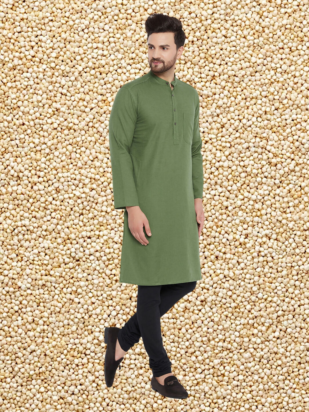 Even Apparels Men's Solid Green Linen Kurta - Distacart