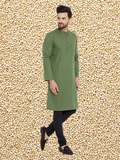 Even Apparels Men's Solid Green Linen Kurta - Distacart