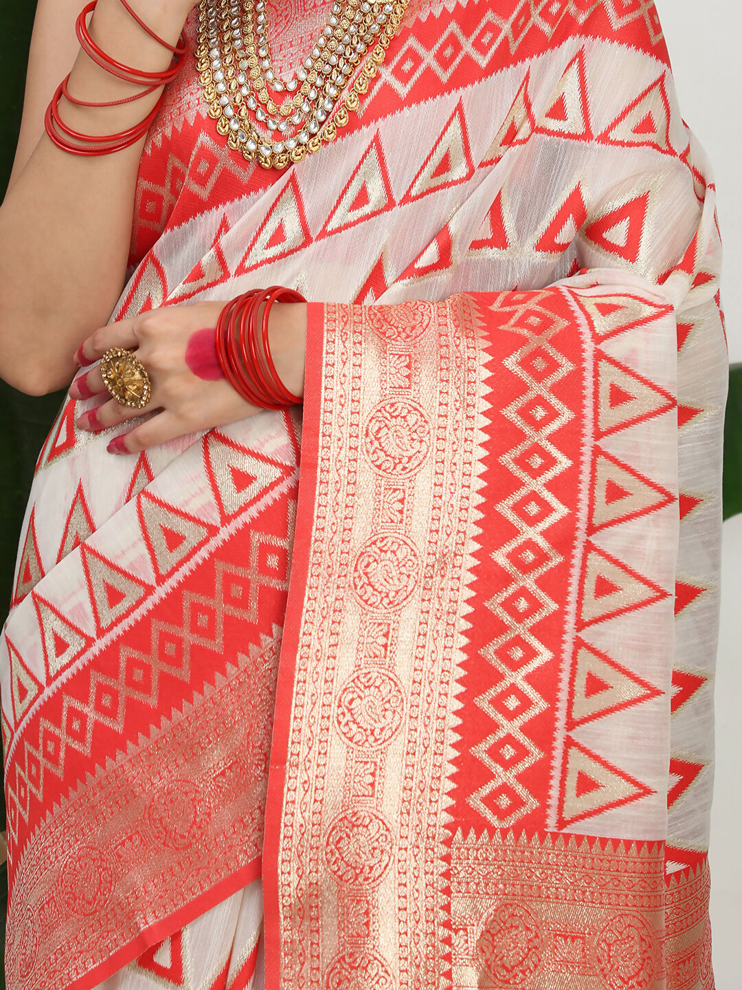 Astita Linen Cotton Red & White Saree