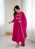 Thumbnail for The52 Women's Beautiful Embroidery Work Roman Chanderi Silk Fabric Flared Anarkali Pant and Dupatta Set - Distacart