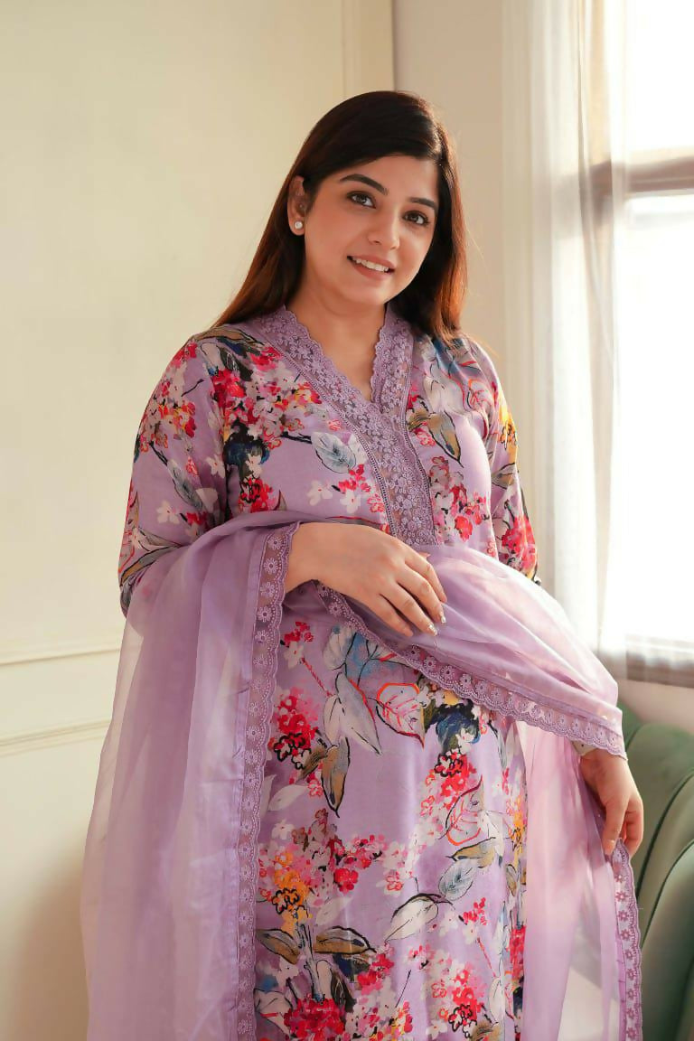 Preksha Creation Indian Festival Georgette Women Lavender Kurta With Dupatta With Pant - Distacart