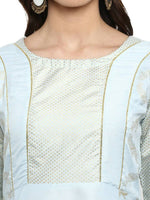 Thumbnail for Ahalyaa Women Blue & Silver-Coloured Yoke Design A-Line Kurta - Distacart