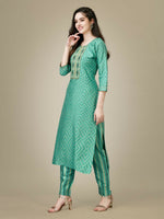 Thumbnail for Jyoti Fashion Women's Pista Green Rayon Embroidered Kurta Pant Set - Distacart