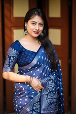 Thumbnail for Lightblue Jute Silk Printed Saree with Unstitched Blouse - Hiral Fashion - Distacart
