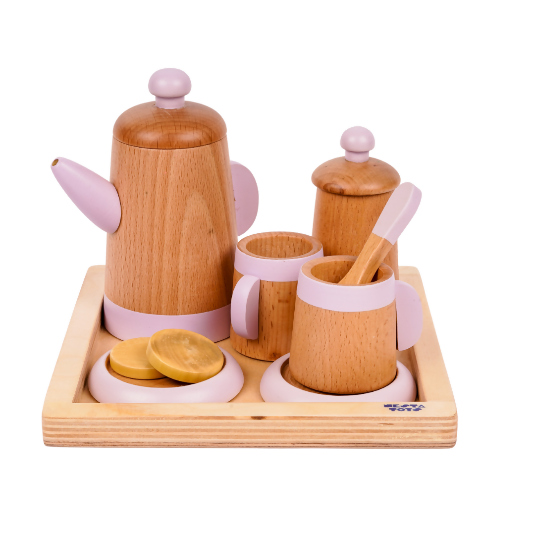 Nesta Toys Wooden Tea Set, Pretend Play Food Sets, Kitchen Toys (3+ Years) - 10 Pcs