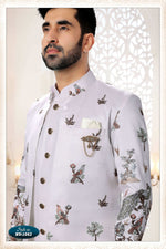 Thumbnail for Joban Fashion Men's White Straight Silk Thread And Sequence Embroidery All Over 3 Pc Kurta Set - Distacart