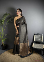 Thumbnail for Joban Fashion Black Banarasi Soft Lichi Silk Checks & Woven Saree