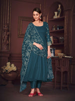 Thumbnail for Jyoti Fashion Women's Rama Georgette Embroidered Anarkali Kurta Pant Set With Dupatta - Distacart