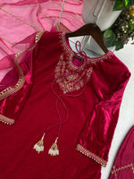Thumbnail for Vastranavya Pink Velvet Sequence Embroidery Work Kurta & Bottom With Dupatta