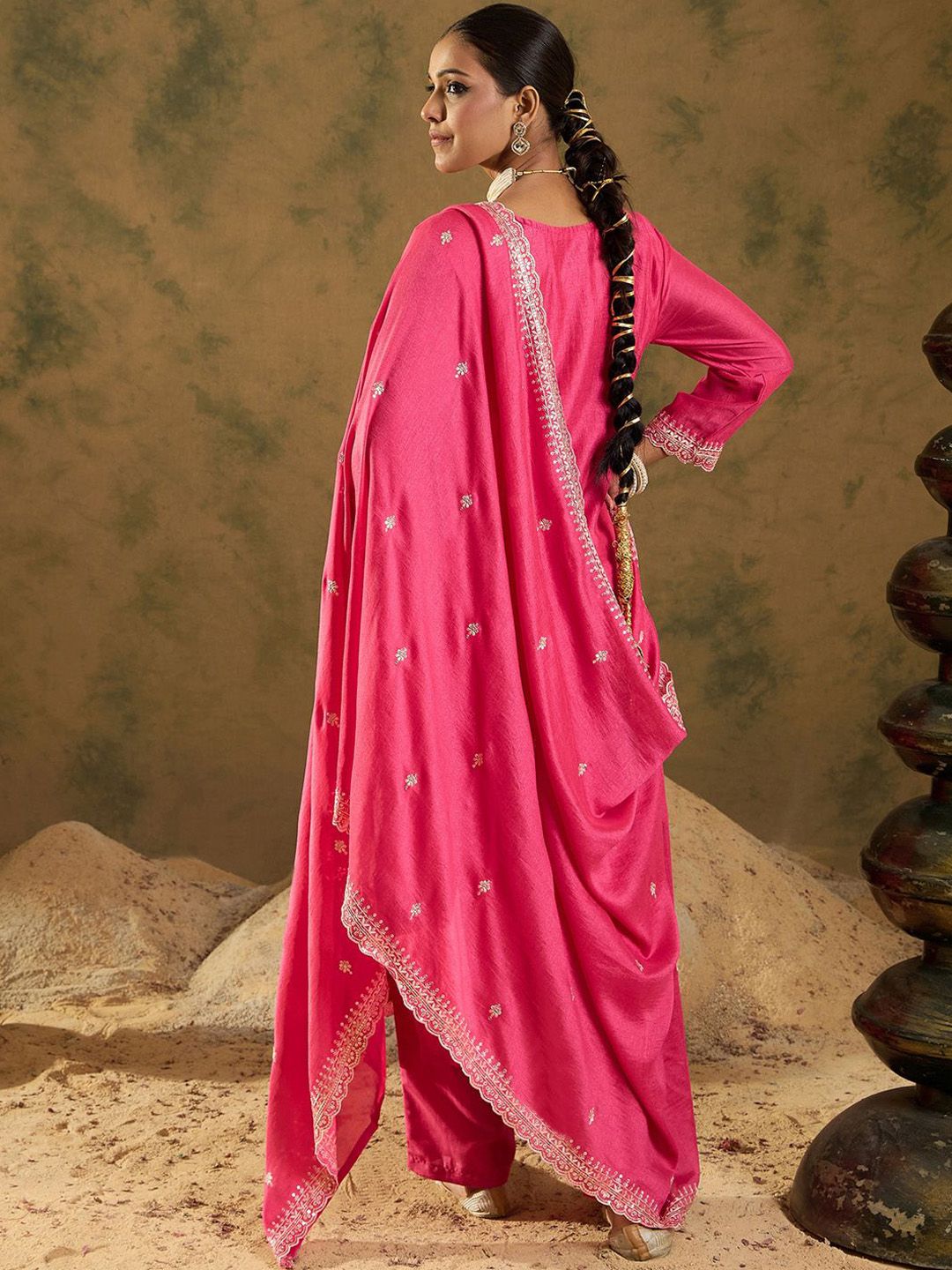 Indo Era Ethnic Motifs Embroidered Thread Work Kurta with Trousers & Dupatta