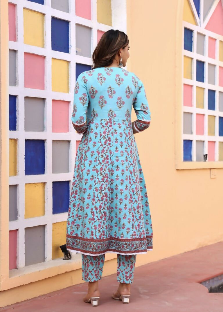 Alvano Printed Anarkali Kurti with Pant and Dupatta Set for Women's and Girls Rayon - Distacart