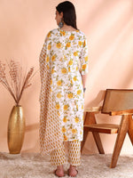 Thumbnail for Ode by House of Pataudi Floral Printed Sequinned Pure Cotton Kurta With Trouser & Dupatta - Distacart