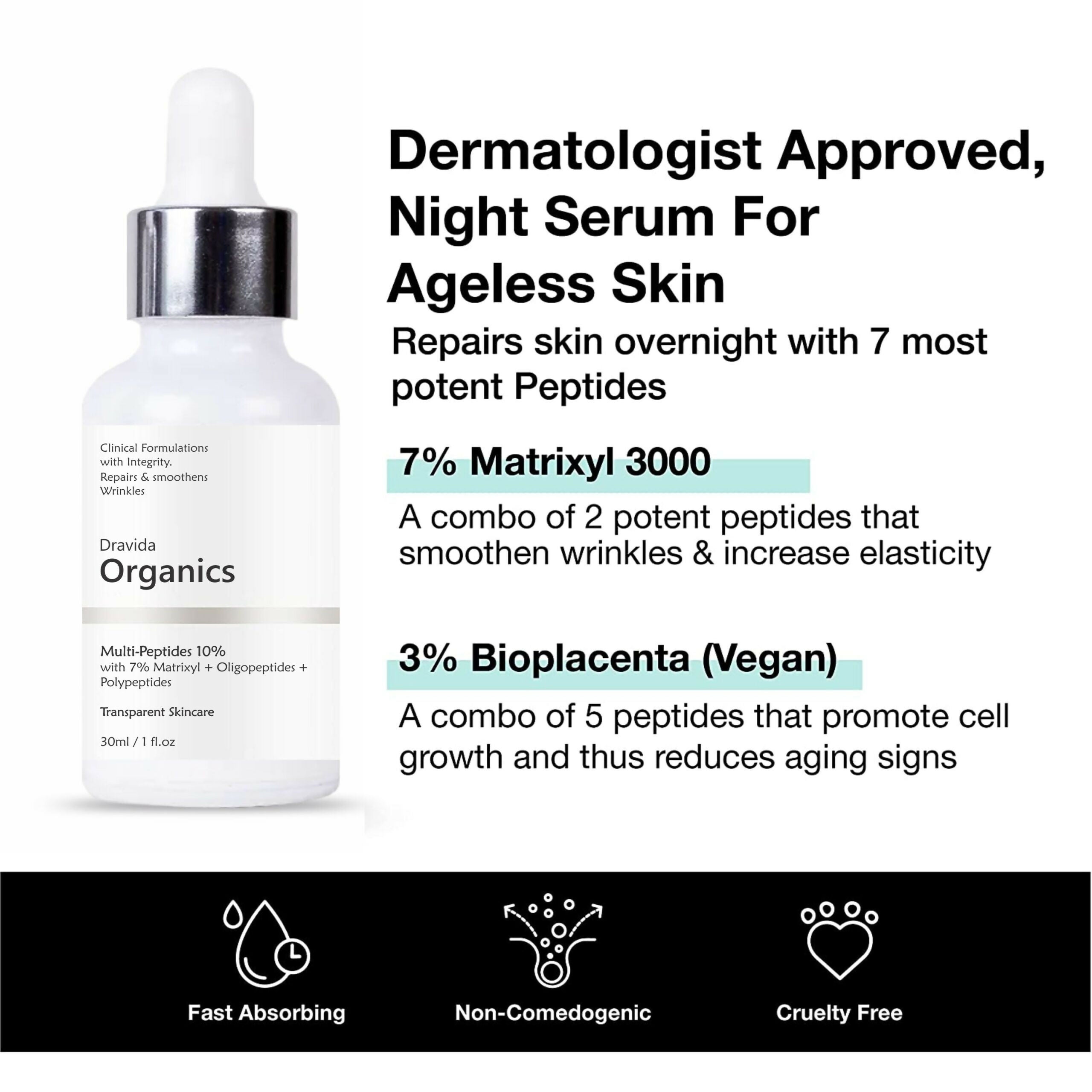 Dravida Organics Multi Peptide Anti Aging Night Serum - Dista