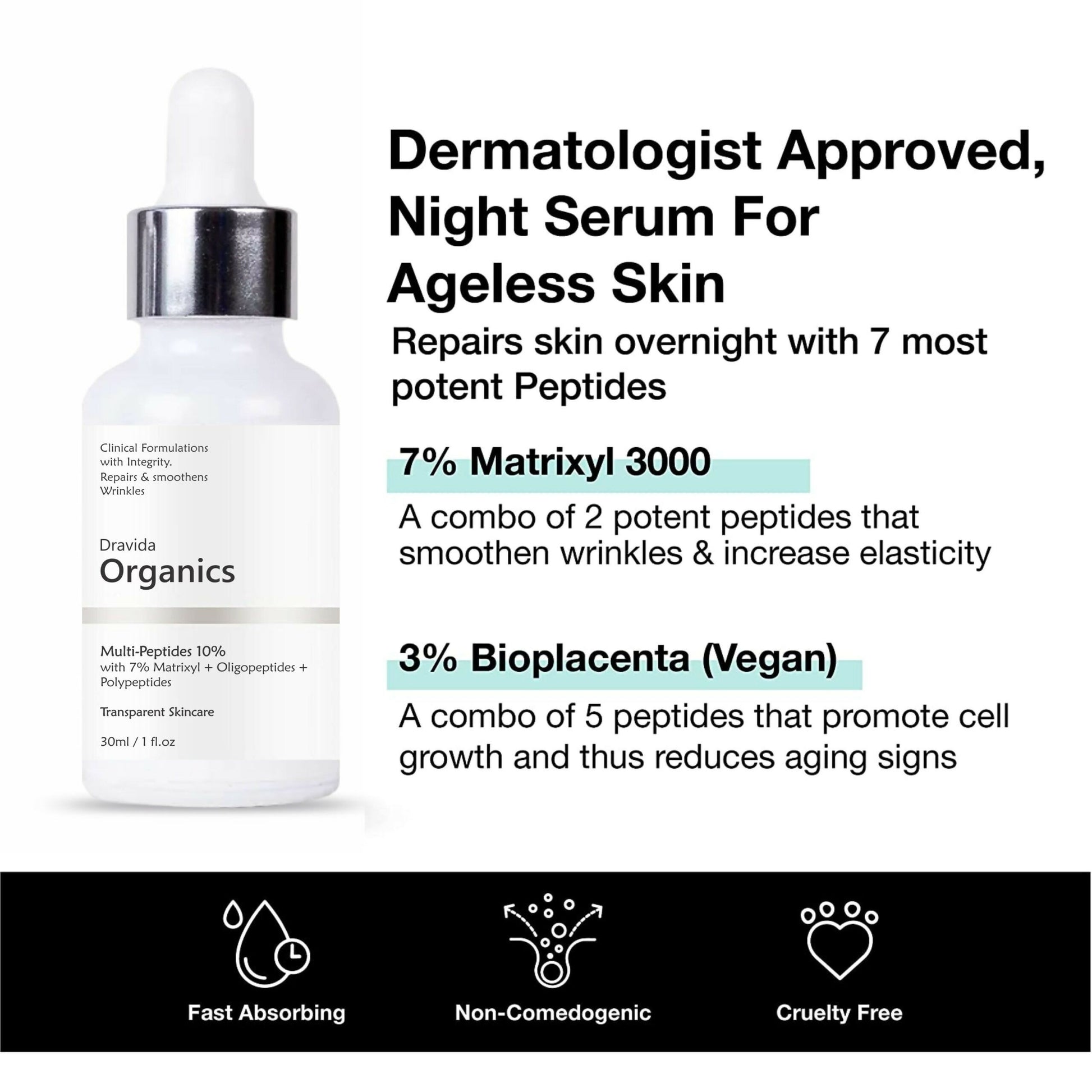 Dravida Organics Multi Peptide Anti Aging Night Serum - Dista