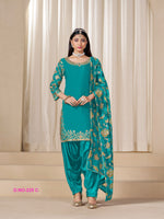 Thumbnail for Anaita Teal-Blue Premium Embroidered Roman Silk Salwar Suit - Distacart
