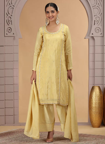 Chhap Yellow Colour Satin Silk Hand Work Salwar Suit - Distacart