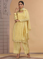 Thumbnail for Chhap Yellow Colour Satin Silk Hand Work Salwar Suit