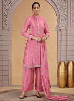 Thumbnail for Chhap Pink Colour Satin Silk Hand Work Salwar Suit