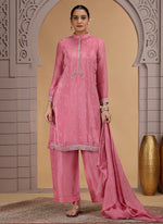 Thumbnail for Chhap Pink Colour Satin Silk Hand Work Salwar Suit