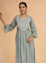 Thumbnail for Chhap Firozi Colour Organza Shimmer Hand Work Salwar Suit