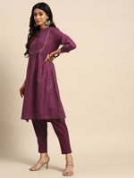 Thumbnail for All About You Striped Pleated Sequinned Pure Cotton Kurta with Trousers - Distacart
