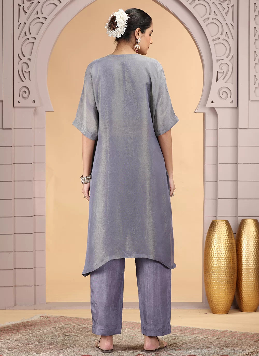 Chhap Grey Colour Organza Shimmer Hand Work Salwar Suit