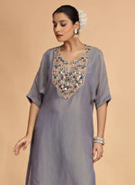 Thumbnail for Chhap Grey Colour Organza Shimmer Hand Work Salwar Suit
