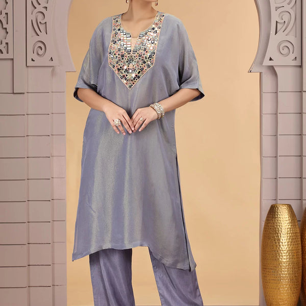 Chhap Grey Colour Organza Shimmer Hand Work Salwar Suit