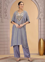 Thumbnail for Chhap Grey Colour Organza Shimmer Hand Work Salwar Suit