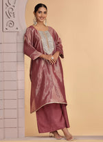 Thumbnail for Chhap Rust Brown Colour Organza Shimmer Hand Work Salwar Suit