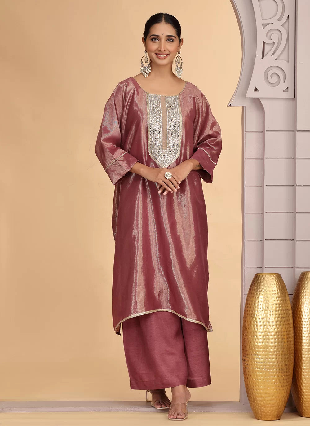 Chhap Rust Brown Colour Organza Shimmer Hand Work Salwar Suit - Distacart