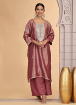 Thumbnail for Chhap Rust Brown Colour Organza Shimmer Hand Work Salwar Suit