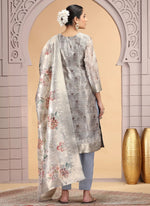 Thumbnail for Chhap Organza Jacquard Woven and Hand Work Salwar Suit In Grey Brown Colour