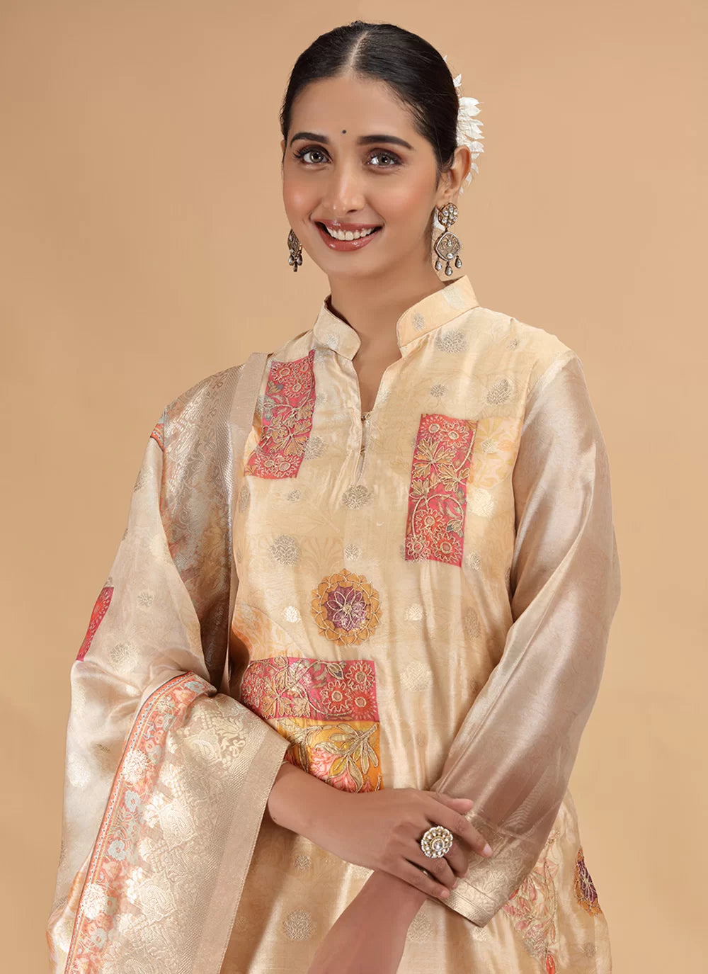 Chhap Organza Jacquard Woven and Hand Work Salwar Suit In Black Golden Colour