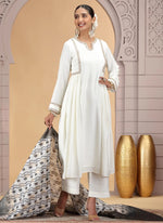 Thumbnail for Chhap Chiffon Printed and Hand Work Salwar Suit In Off White Colour
